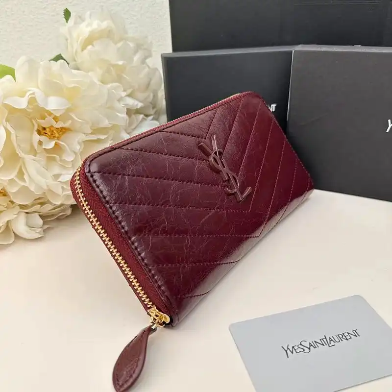 Cheap Saint Laurent Large Cassandra Zip Around Wallet In Crinkled Matelasse Leather Burgundy