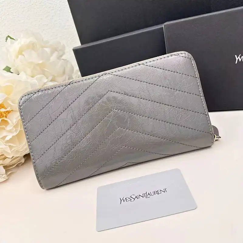 Cheap Saint Laurent Large Cassandra Zip Around Wallet In Crinkled Matelasse Leather Grey