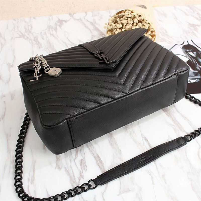 Saint Laurent Large Classic College Chain Bag In Matelasse Leather Black