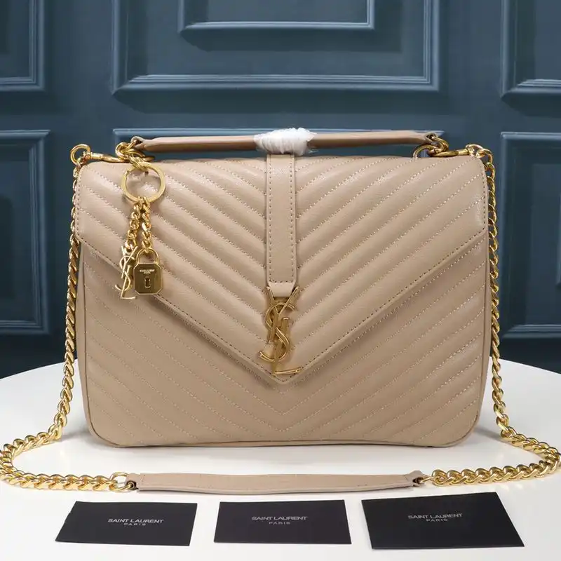 Saint Laurent Large Classic College Chain Bag In Matelasse Leather Apricot Gold