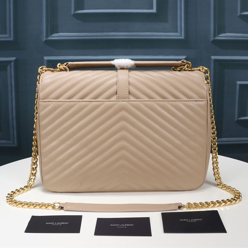 Saint Laurent Large Classic College Chain Bag In Matelasse Leather Apricot Gold