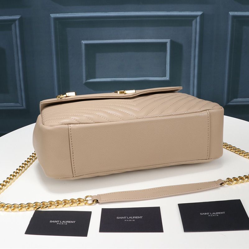 Saint Laurent Large Classic College Chain Bag In Matelasse Leather Apricot Gold