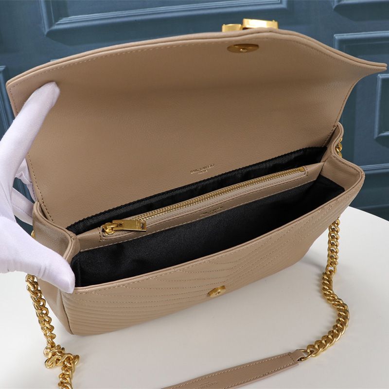 Saint Laurent Large Classic College Chain Bag In Matelasse Leather Apricot Gold