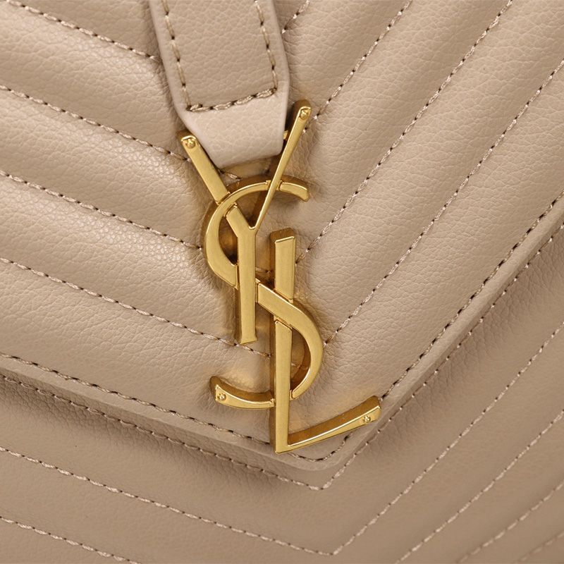 Saint Laurent Large Classic College Chain Bag In Matelasse Leather Apricot Gold