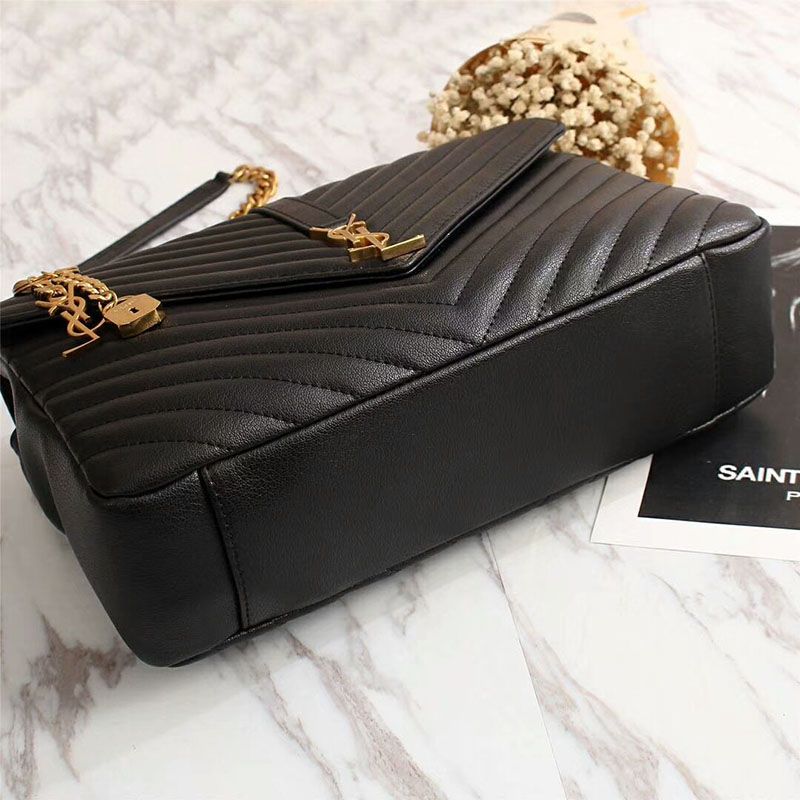 Saint Laurent Large Classic College Chain Bag In Matelasse Leather Black Gold