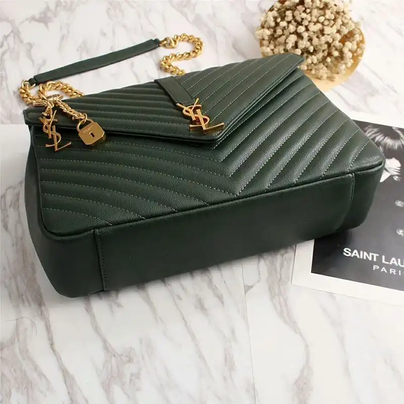 Cheap Saint Laurent Large Classic College Chain Bag In Matelasse Leather Green Gold