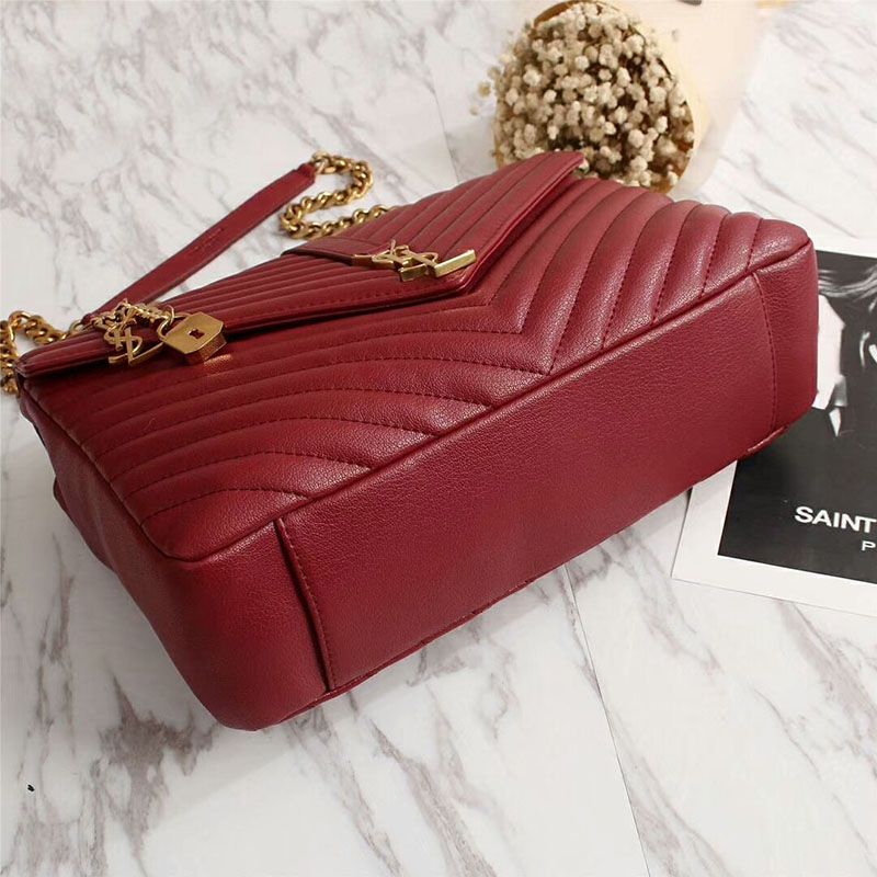 Saint Laurent Large Classic College Chain Bag In Matelasse Leather Red Gold