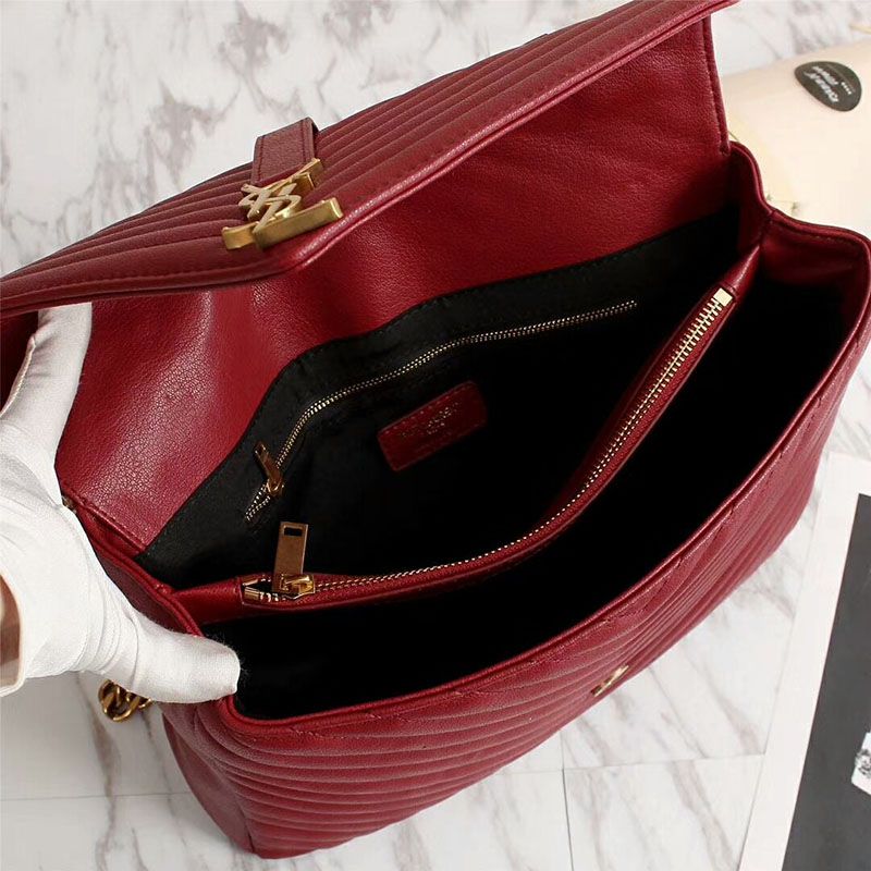 Saint Laurent Large Classic College Chain Bag In Matelasse Leather Red Gold