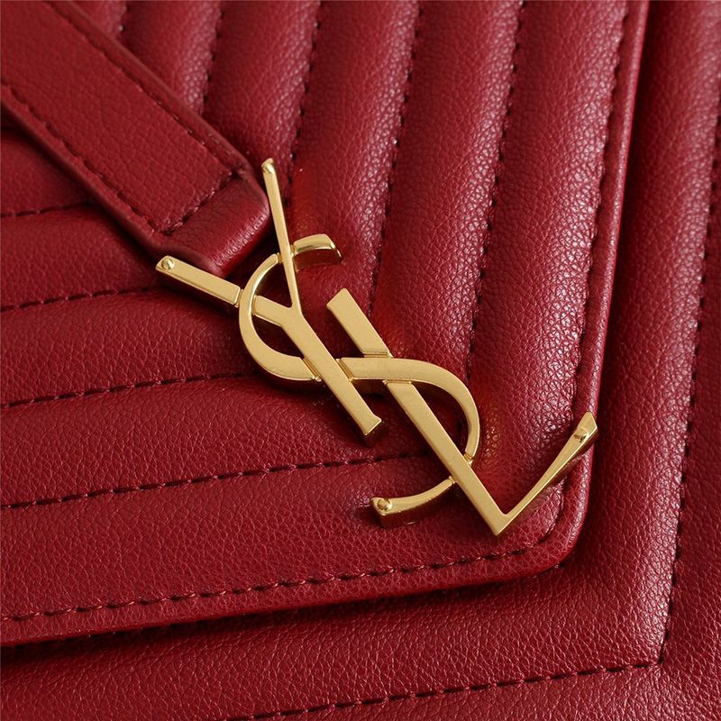 Saint Laurent Large Classic College Chain Bag In Matelasse Leather Red Gold