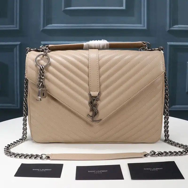 Saint Laurent Large Classic College Chain Bag In Matelasse Leather Apricot Silver