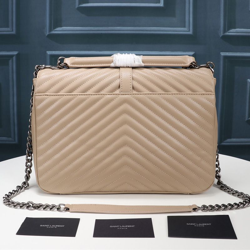 Saint Laurent Large Classic College Chain Bag In Matelasse Leather Apricot Silver