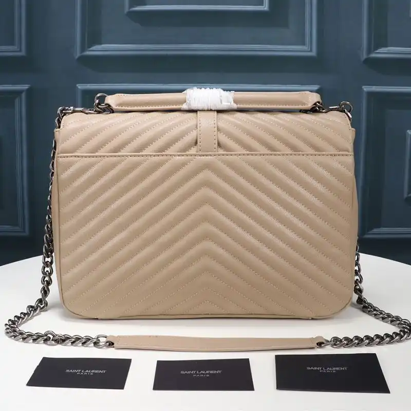 Cheap Saint Laurent Large Classic College Chain Bag In Matelasse Leather Apricot Silver