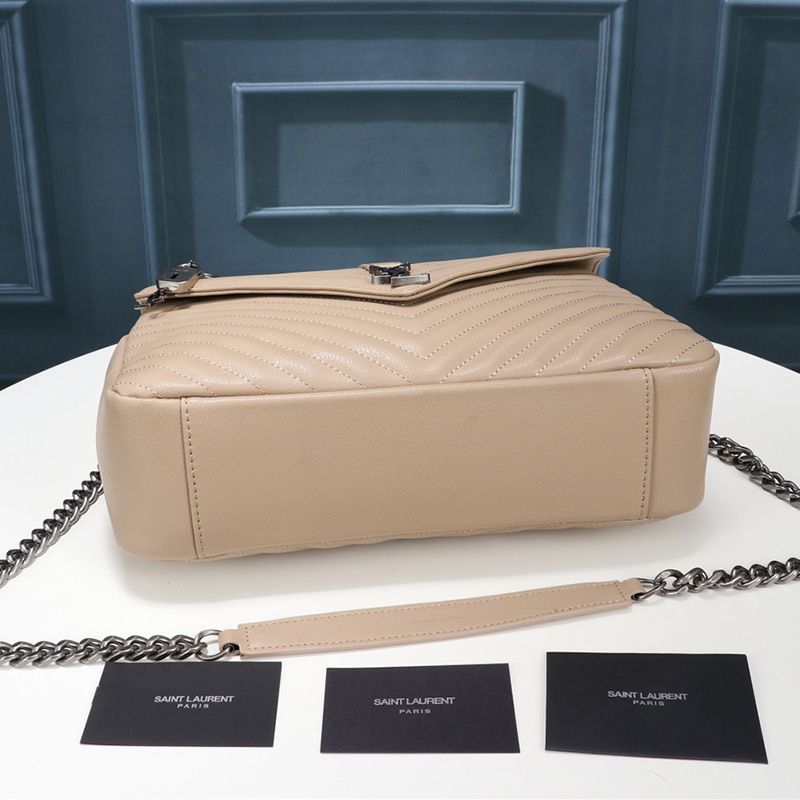 Saint Laurent Large Classic College Chain Bag In Matelasse Leather Apricot Silver