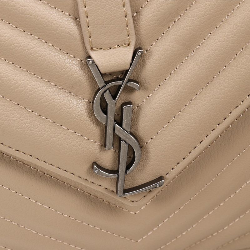 Saint Laurent Large Classic College Chain Bag In Matelasse Leather Apricot Silver