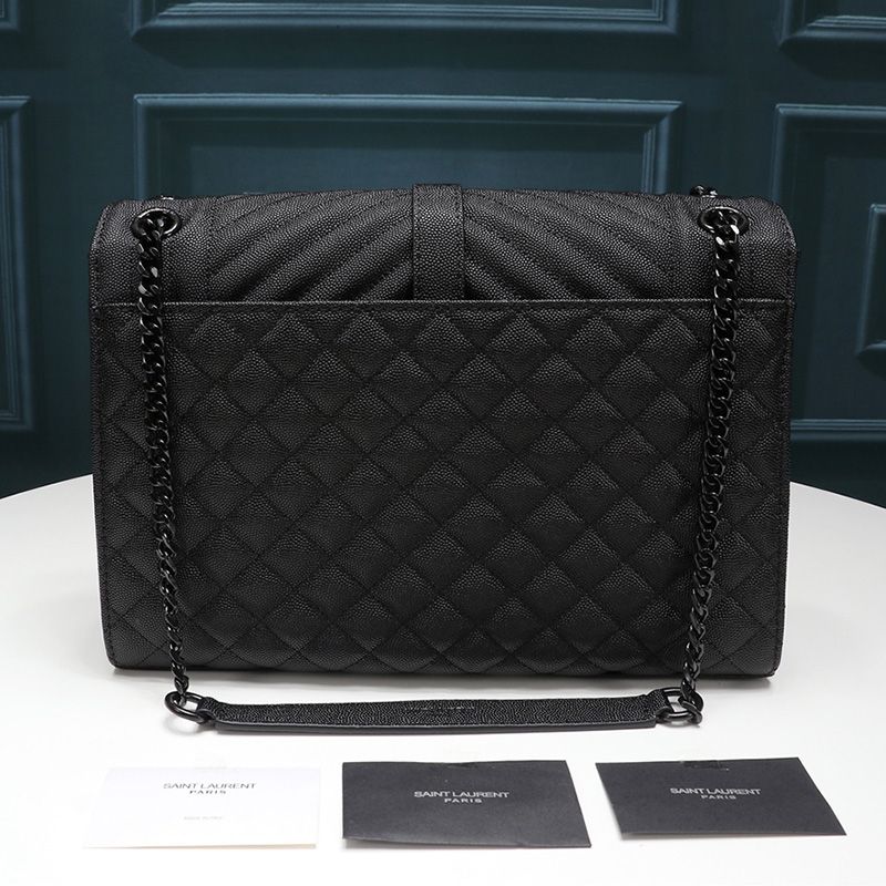 Saint Laurent Large Envelope Chain Bag In Mixed Grained Matelasse Leather Black