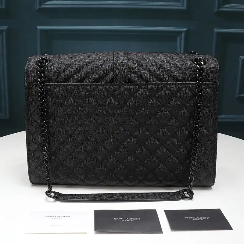 Cheap Saint Laurent Large Envelope Chain Bag In Mixed Grained Matelasse Leather Black