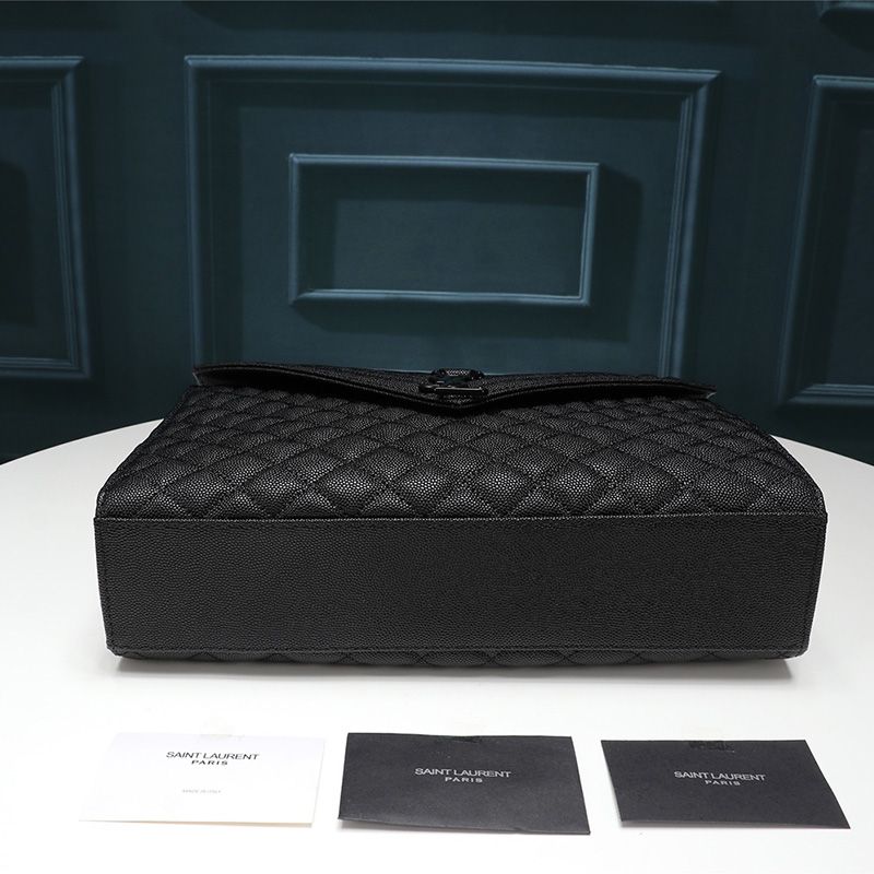 Saint Laurent Large Envelope Chain Bag In Mixed Grained Matelasse Leather Black