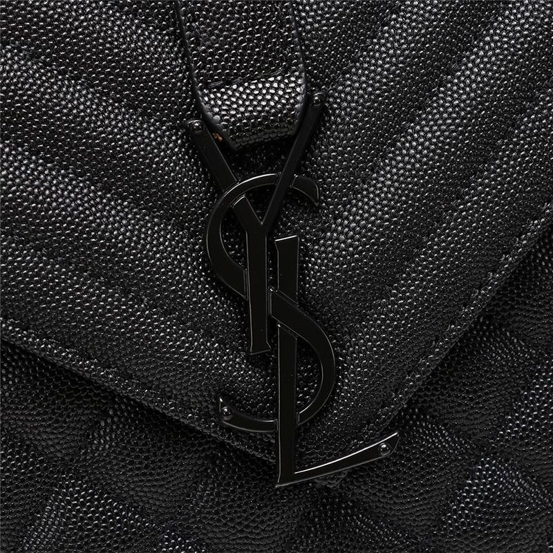 Saint Laurent Large Envelope Chain Bag In Mixed Grained Matelasse Leather Black