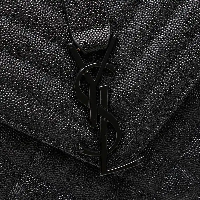 Cheap Saint Laurent Large Envelope Chain Bag In Mixed Grained Matelasse Leather Black