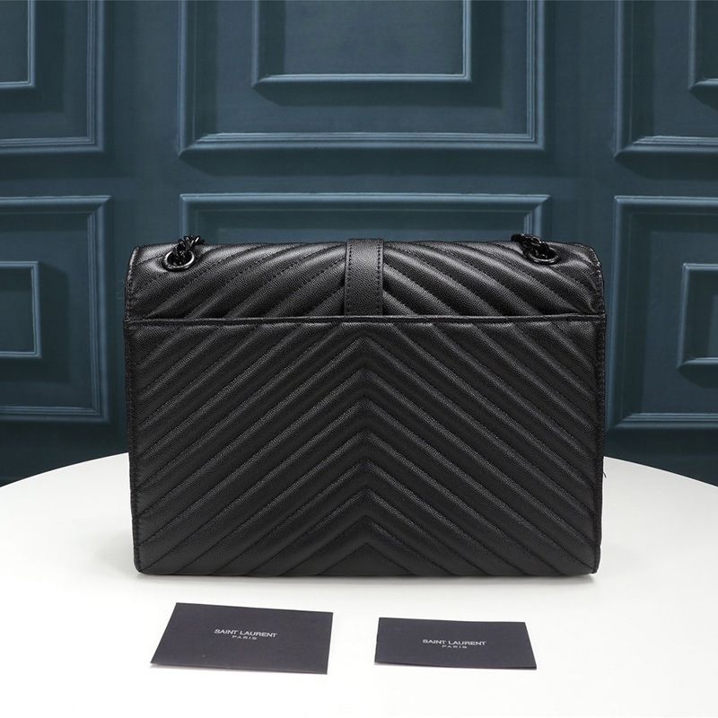 Saint Laurent Large Envelope Chain Bag In Textured Matelasse Leather Black