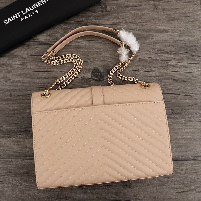 Saint Laurent Large Envelope Chain Bag In Matelasse Leather Apricot Gold