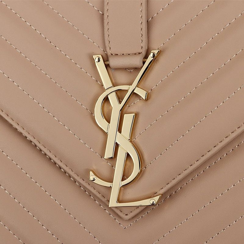 Saint Laurent Large Envelope Chain Bag In Matelasse Leather Apricot Gold