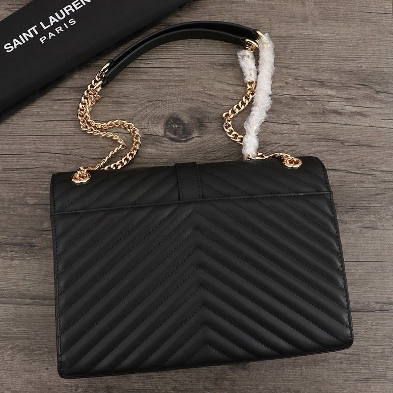 Saint Laurent Large Envelope Chain Bag In Matelasse Leather Black Gold