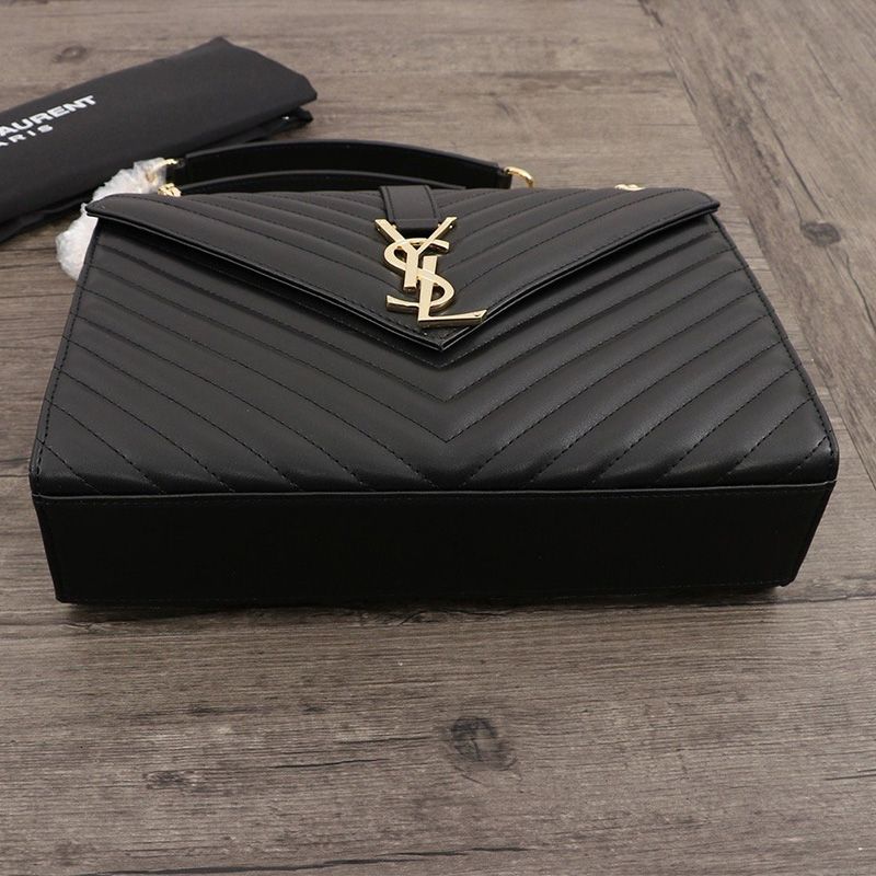 Saint Laurent Large Envelope Chain Bag In Matelasse Leather Black Gold