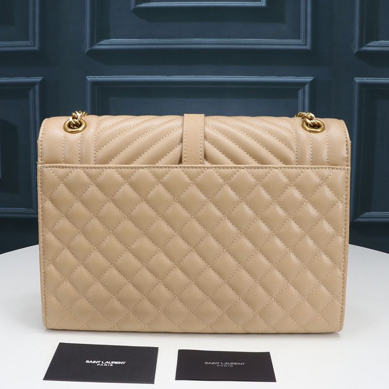 Saint Laurent Large Envelope Chain Bag In Mixed Grained Matelasse Leather Apricot Gold