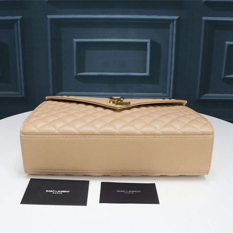 Saint Laurent Large Envelope Chain Bag In Mixed Grained Matelasse Leather Apricot Gold