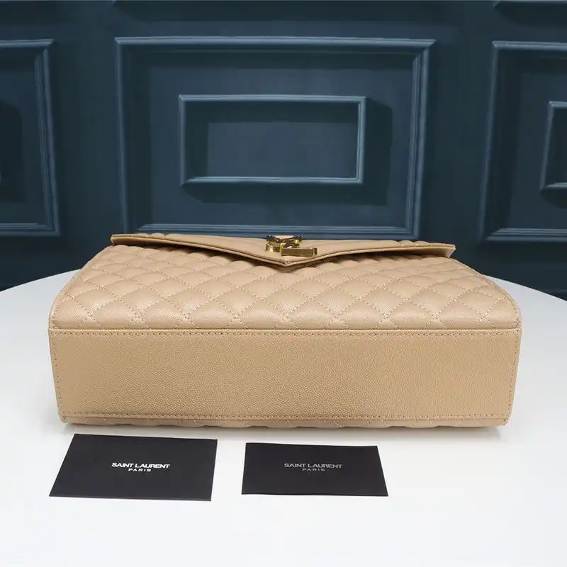 Cheap Saint Laurent Large Envelope Chain Bag In Mixed Grained Matelasse Leather Apricot Gold