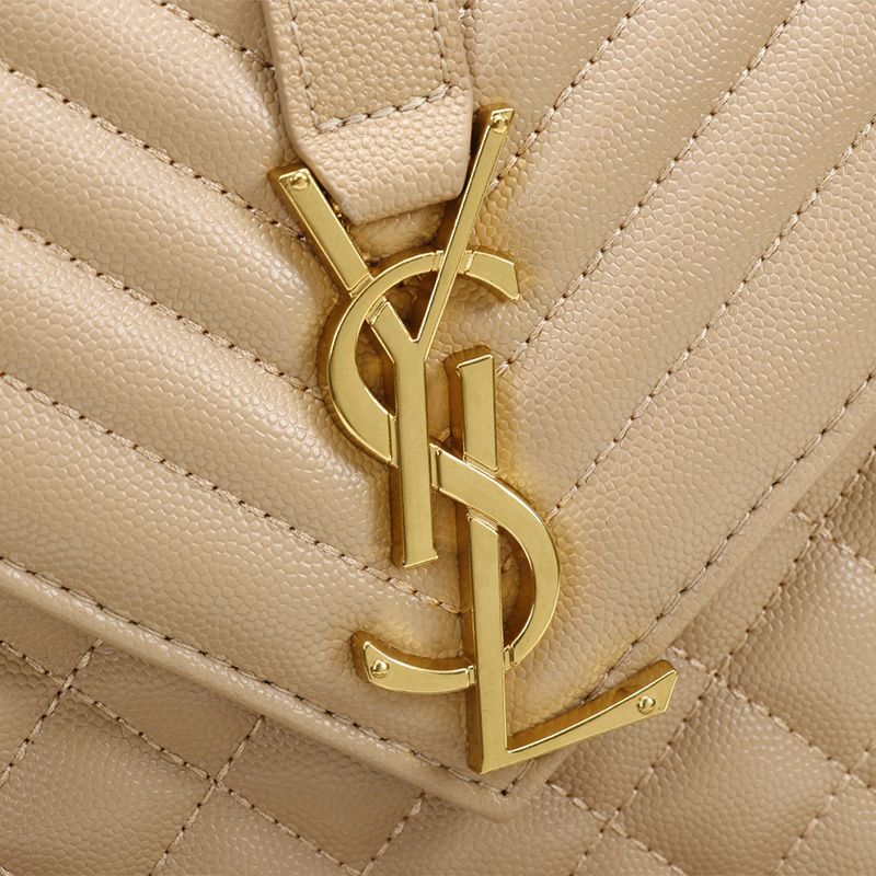 Saint Laurent Large Envelope Chain Bag In Mixed Grained Matelasse Leather Apricot Gold