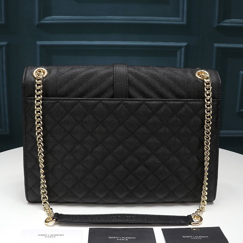 Saint Laurent Large Envelope Chain Bag In Mixed Grained Matelasse Leather Black Gold