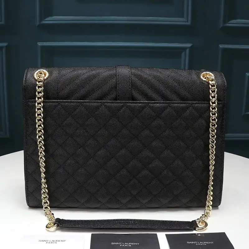 Cheap Saint Laurent Large Envelope Chain Bag In Mixed Grained Matelasse Leather Black Gold