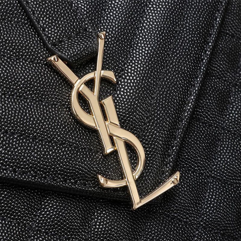 Saint Laurent Large Envelope Chain Bag In Mixed Grained Matelasse Leather Black Gold