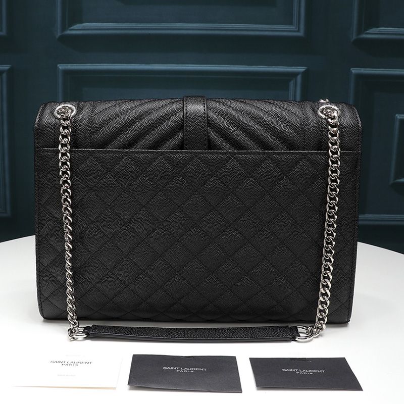 Saint Laurent Large Envelope Chain Bag In Mixed Grained Matelasse Leather Black Silver