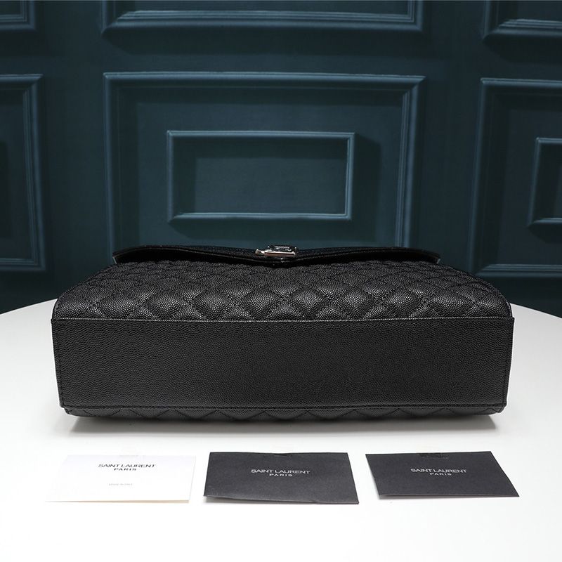 Saint Laurent Large Envelope Chain Bag In Mixed Grained Matelasse Leather Black Silver