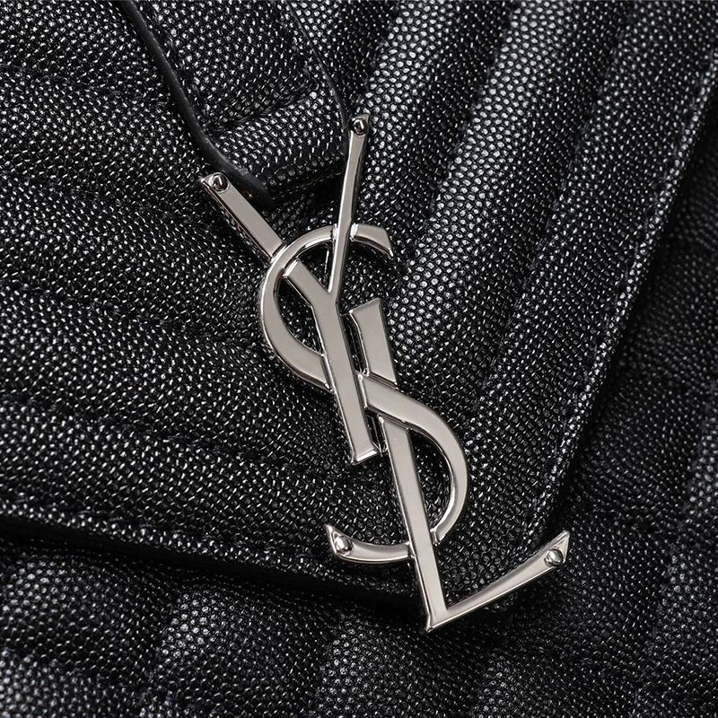 Saint Laurent Large Envelope Chain Bag In Mixed Grained Matelasse Leather Black Silver