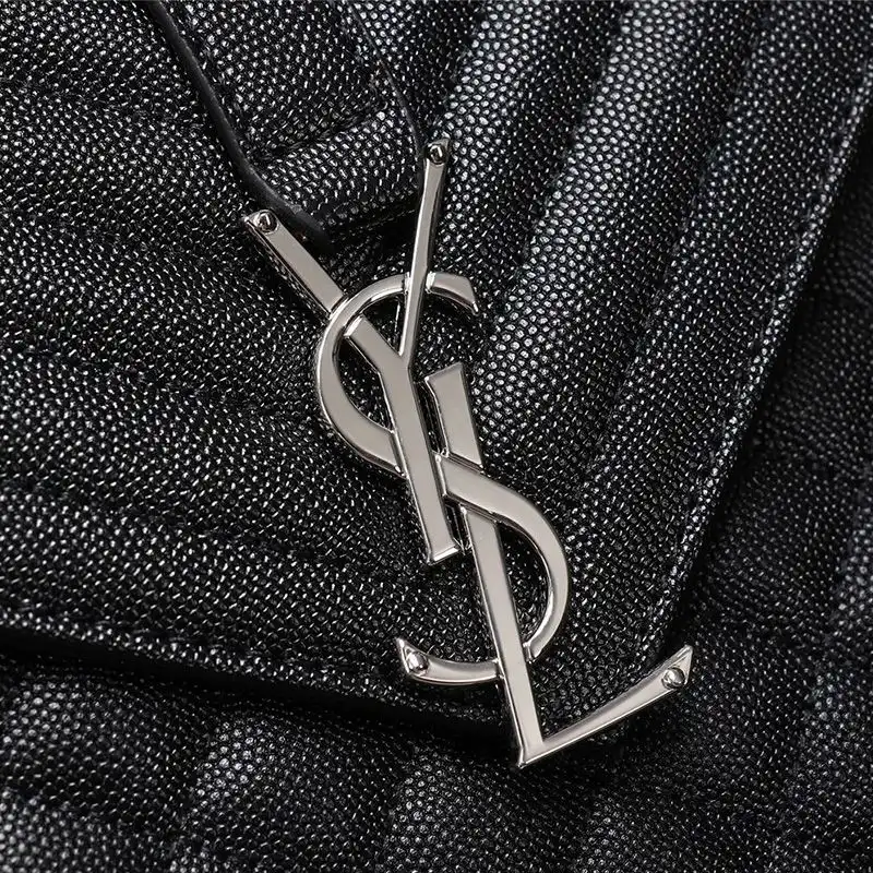 Cheap Saint Laurent Large Envelope Chain Bag In Mixed Grained Matelasse Leather Black Silver