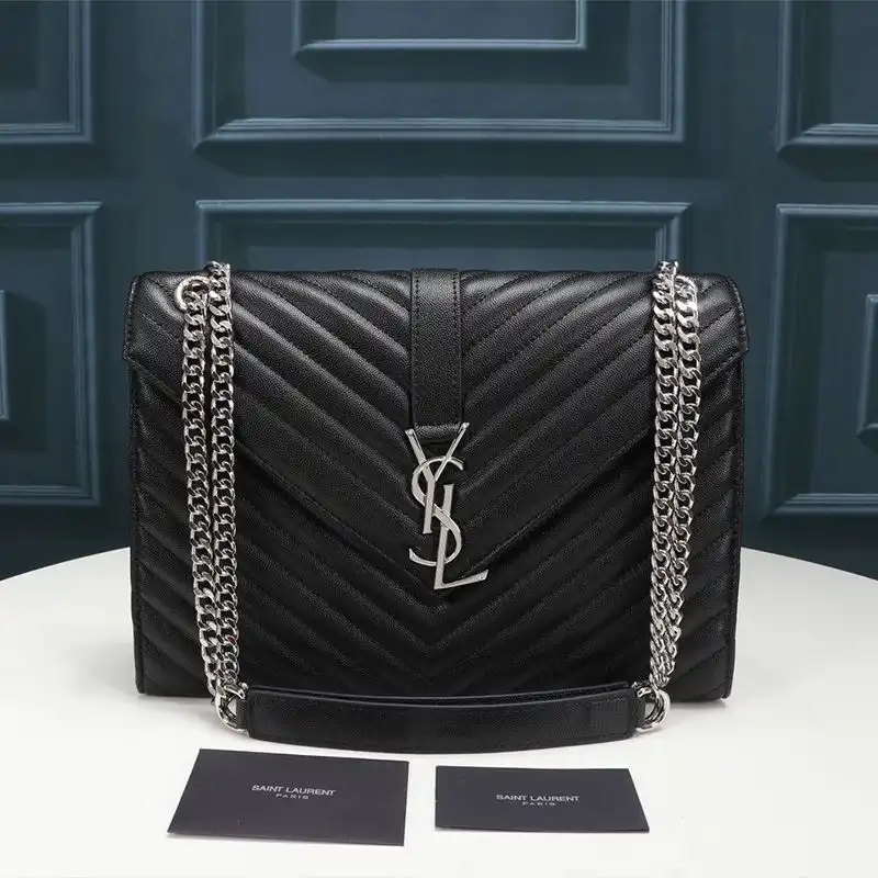 Saint Laurent Large Envelope Chain Bag In Textured Matelasse Leather Black Silver