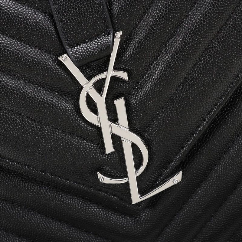 Saint Laurent Large Envelope Chain Bag In Textured Matelasse Leather Black Silver