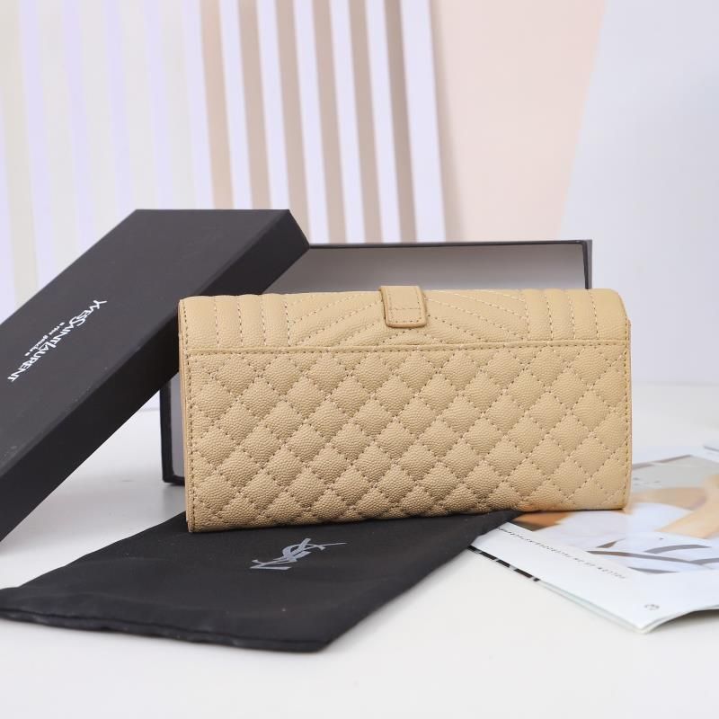 Saint Laurent Large Envelope Flap Wallet In Mixed Grained Matelasse Leather Apricot Gold