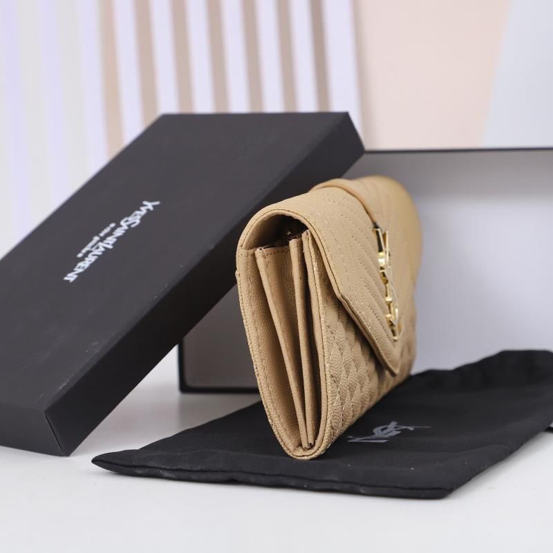 Saint Laurent Large Envelope Flap Wallet In Mixed Grained Matelasse Leather Apricot Gold