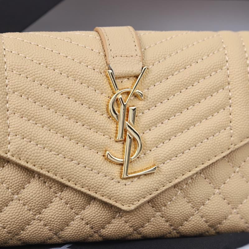 Saint Laurent Large Envelope Flap Wallet In Mixed Grained Matelasse Leather Apricot Gold