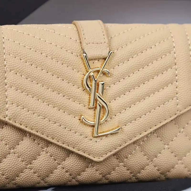 Cheap Saint Laurent Large Envelope Flap Wallet In Mixed Grained Matelasse Leather Apricot Gold