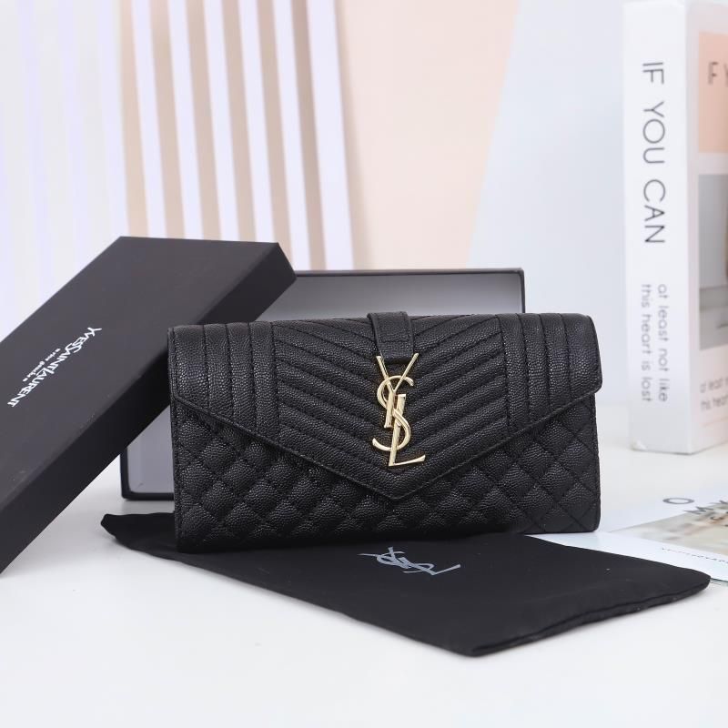 Saint Laurent Large Envelope Flap Wallet In Mixed Grained Matelasse Leather Black Gold