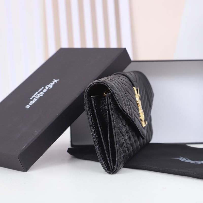 Saint Laurent Large Envelope Flap Wallet In Mixed Grained Matelasse Leather Black Gold