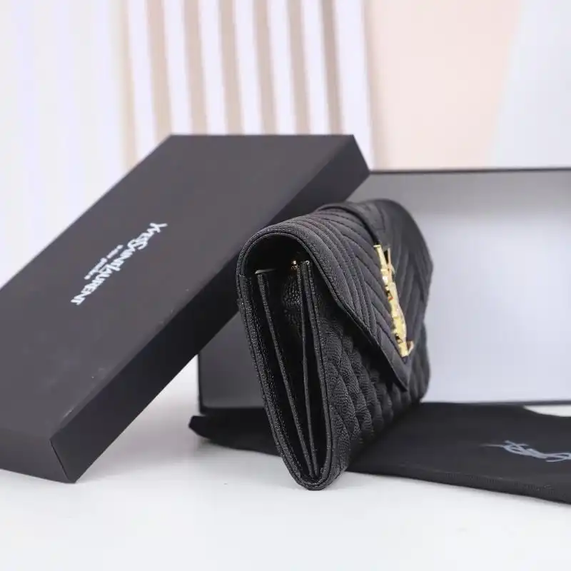 Cheap Saint Laurent Large Envelope Flap Wallet In Mixed Grained Matelasse Leather Black Gold