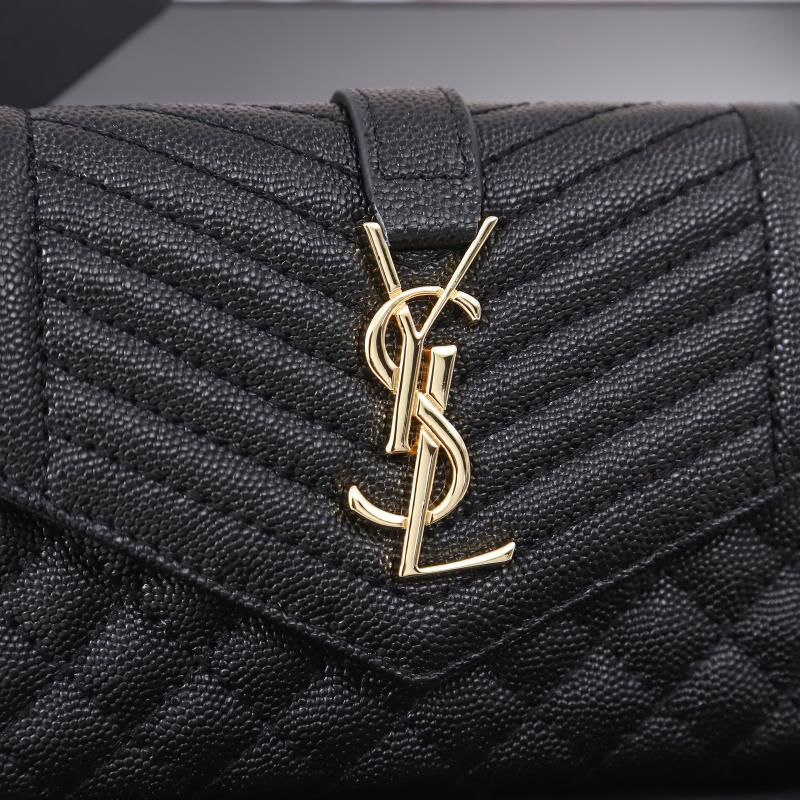 Saint Laurent Large Envelope Flap Wallet In Mixed Grained Matelasse Leather Black Gold