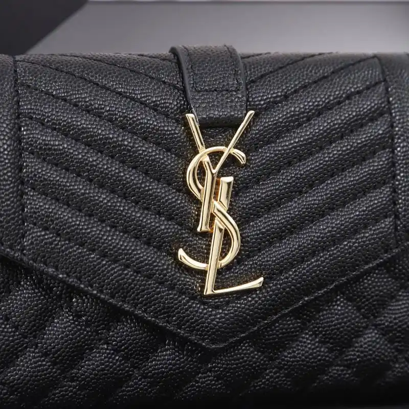 Cheap Saint Laurent Large Envelope Flap Wallet In Mixed Grained Matelasse Leather Black Gold